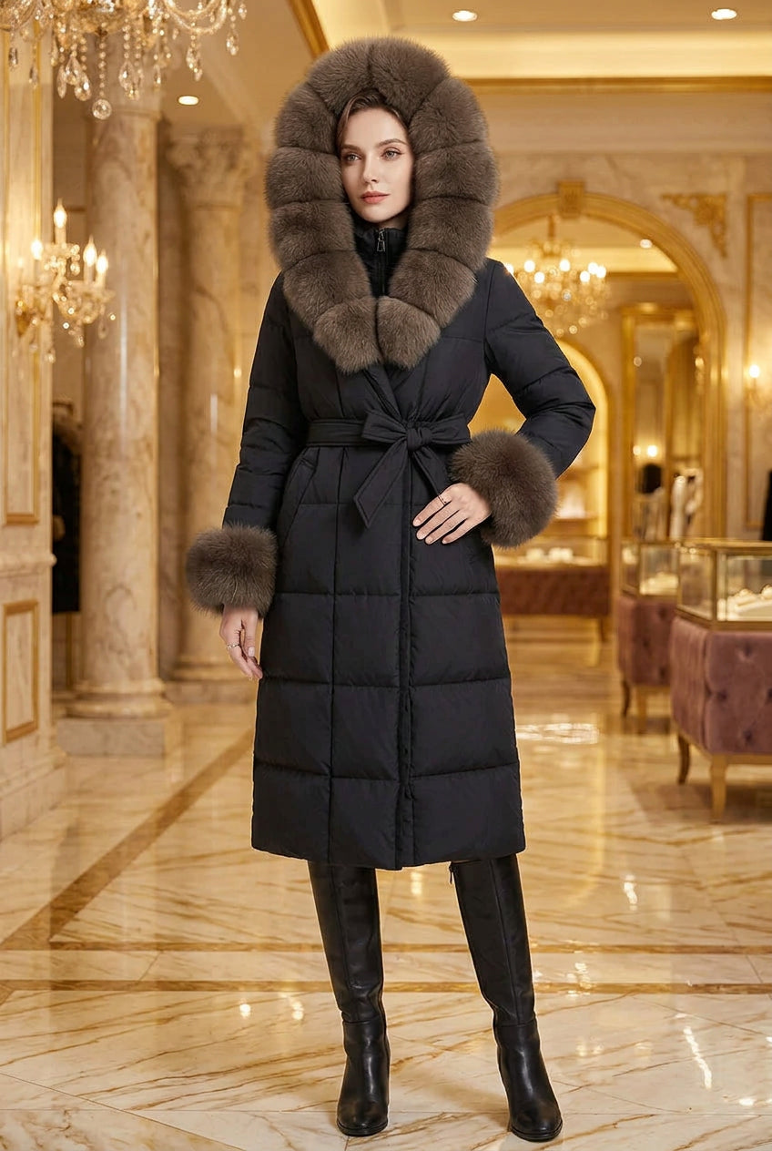 Color: Black Imitated Mink, Size: XL - Thickened Long Section White Goose Down Slim Fit Women's Coat