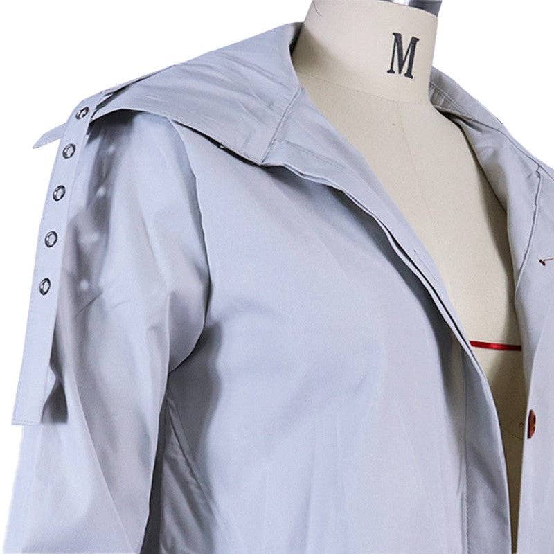 Solid Color Casual Large Lapel Mid-Length Trench Coat: LIGHT GRAY / XL