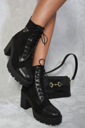 Lace Up Combat Heeled Ankle Boots-Camel / 5