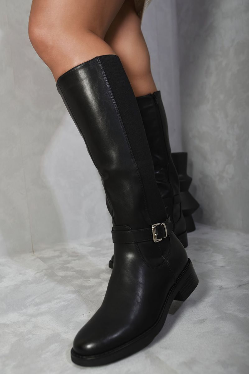Knee High Buckle Boots-BROWN / 7
